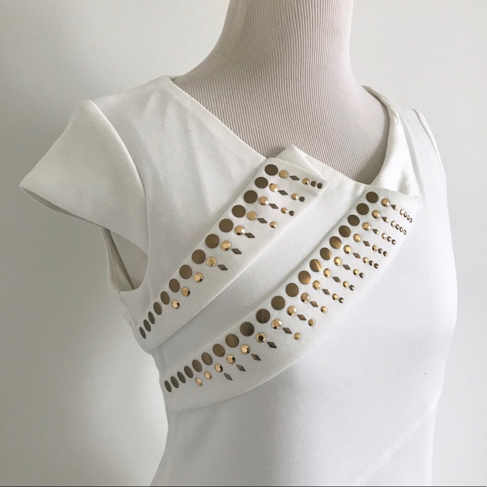 White & Gold Embellished Angular Sheath Dress - image 2